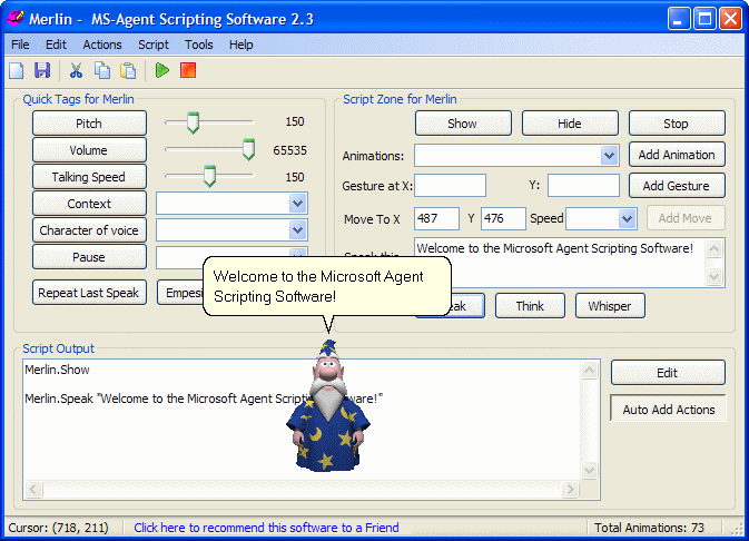 MS-Agent Scripting Software Screenshot